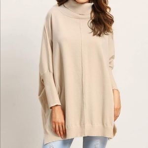 Shein Apricot Turtleneck Slit Side Batwing Sweater